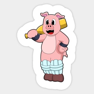 Pig at Cricket with Cricket bat Sticker